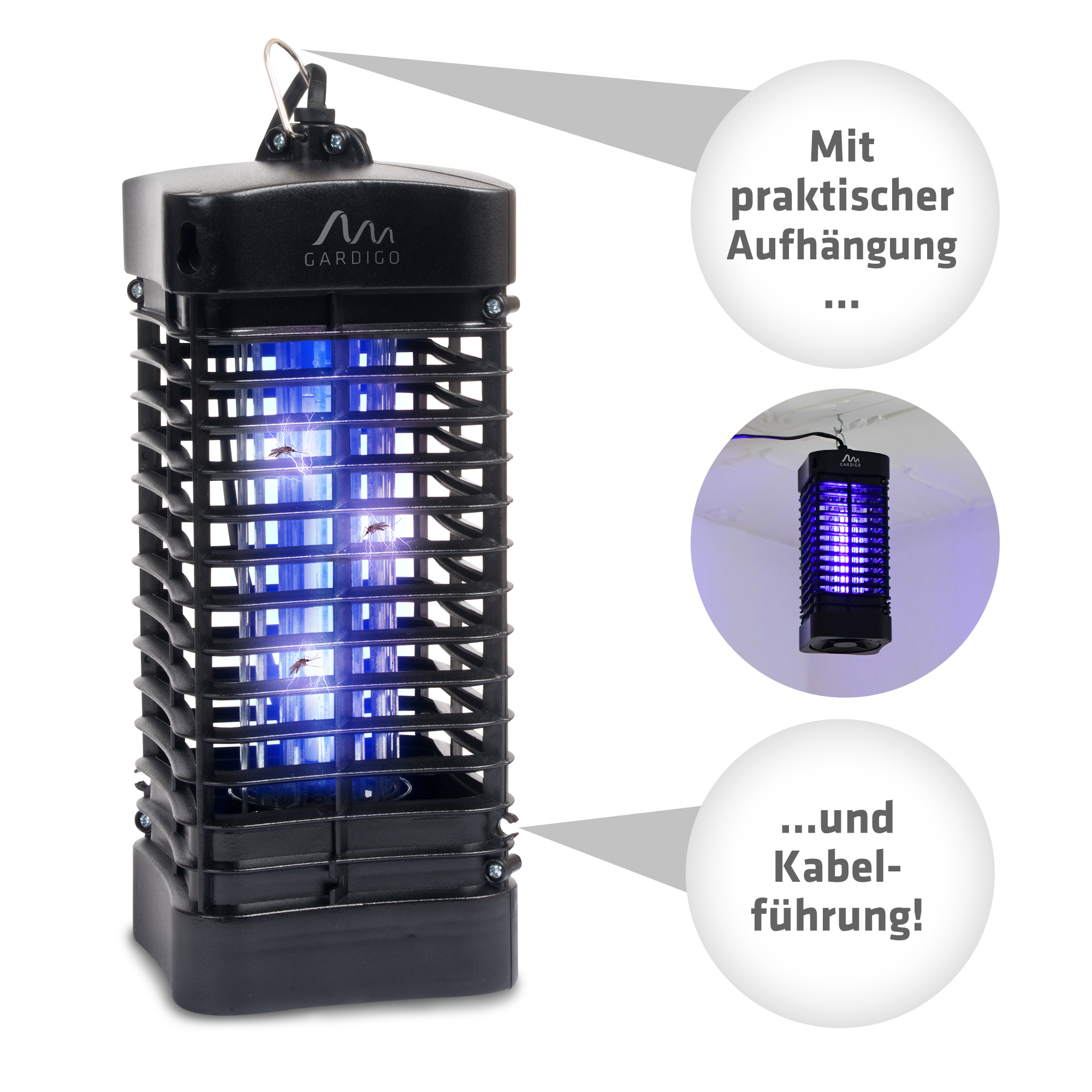 Hängen oder stellen Sie das Gerät in dem gewünschten Raum eine Stunde vor Benutzung auf um die Insekten zu fangen.