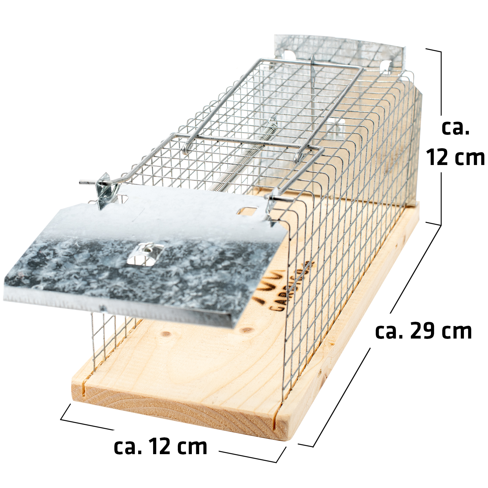 Die Maßen der Lebend-Rattenfalle.