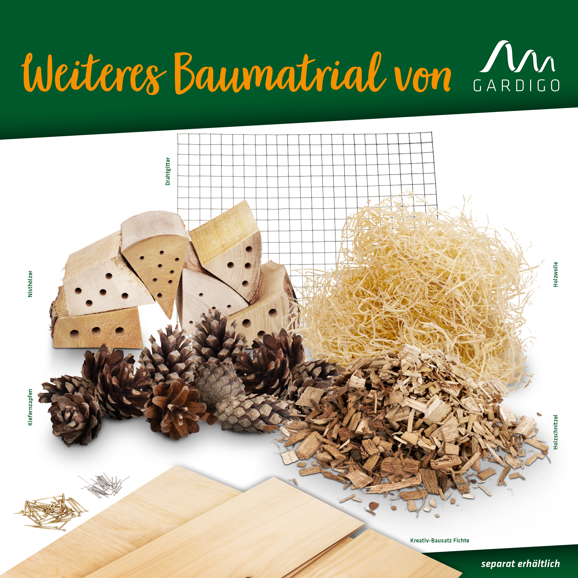 Weiteres Baumaterial von GARDIGO, zum Bauen von Insektenhotels.