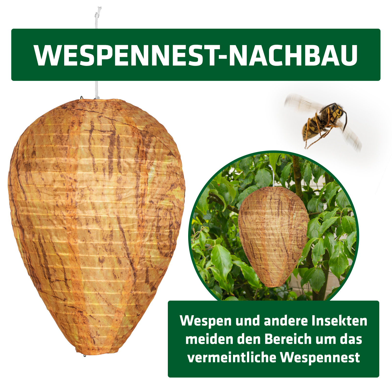 Echten Nestern vorbeugen und Wespen vertreiben mit dem Wespennest-Nachbau von GARDIGO!