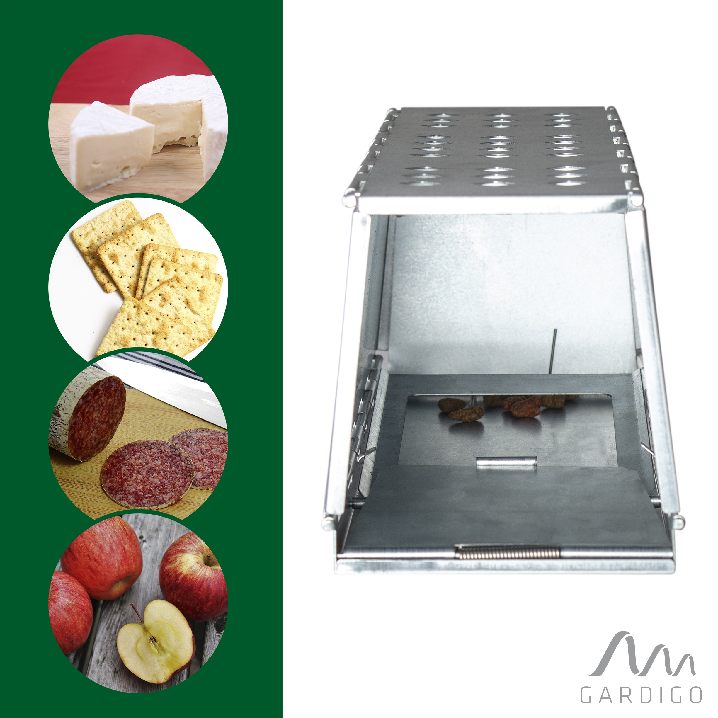 Die Ratten-Lebendfalle ist für verschiedene Köder geeignet. Probieren Sie aus, worauf Ihre Rattenpopulation am besten anspringt.