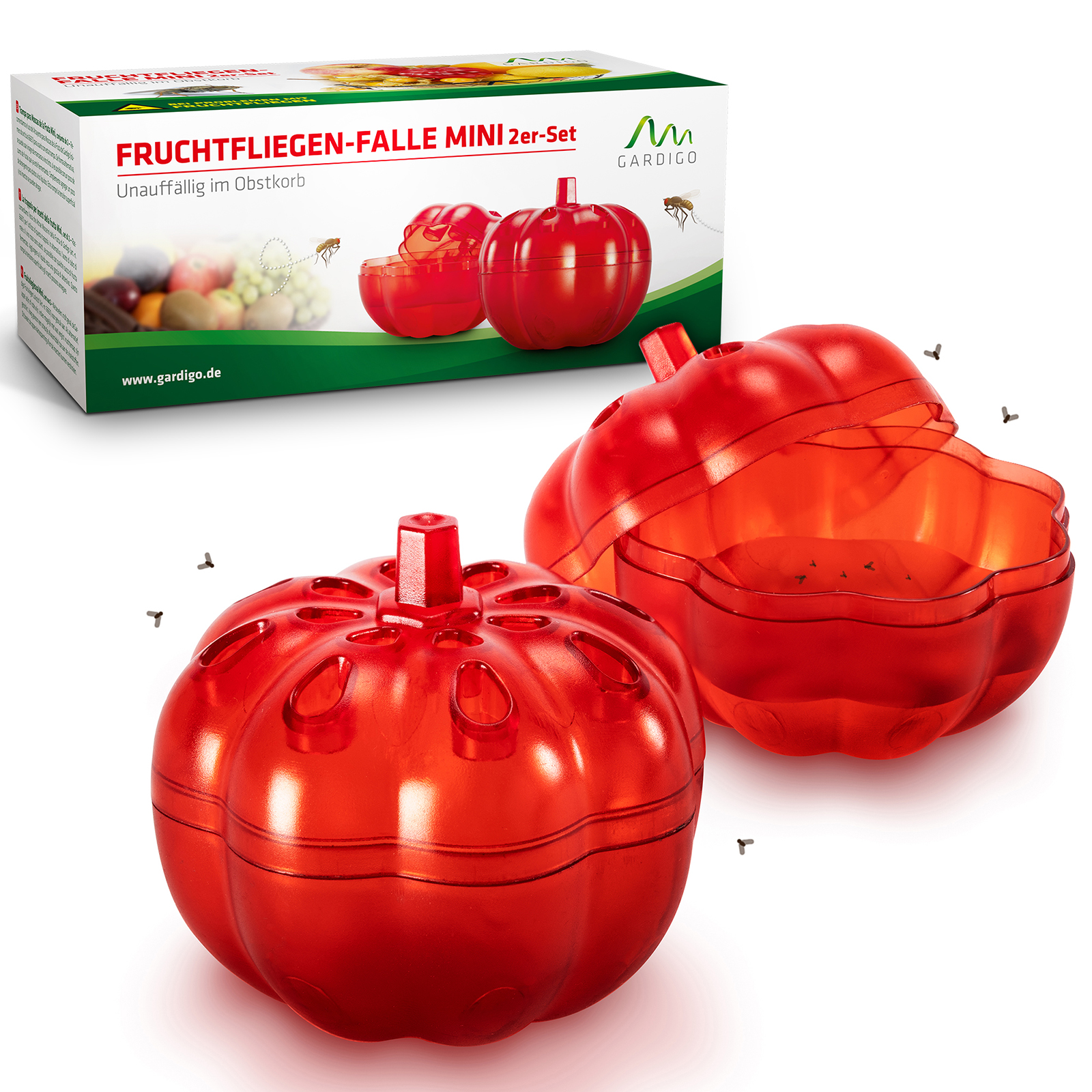 In dieser Packung wird die Fruchtfligen-Falle Mini von GARDIGO geliefert.