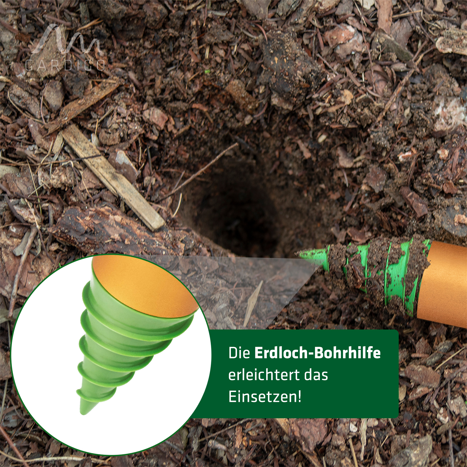 Benutzen Sie die Erdlochbohrhilfe um ein passendes Loch für den Vertreiber zu graben. Das verbesserte die Tonausbreitung enorm.