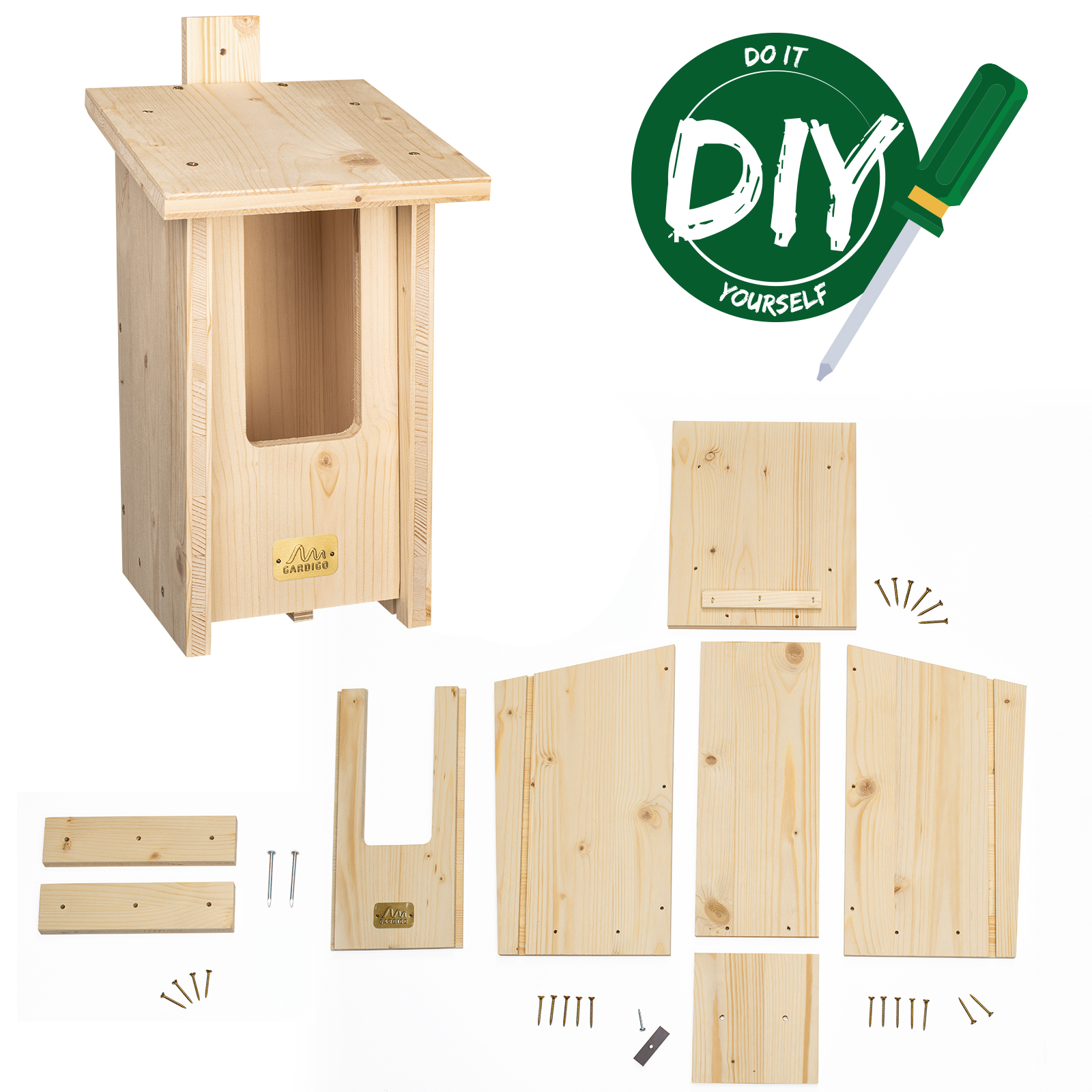 Schaffen Sie mit den Bauteilen und der einfachen Anleitung eine neue Nistmöglichkeit für Rotkehlchen & Drosseln in Ihrem Garten.