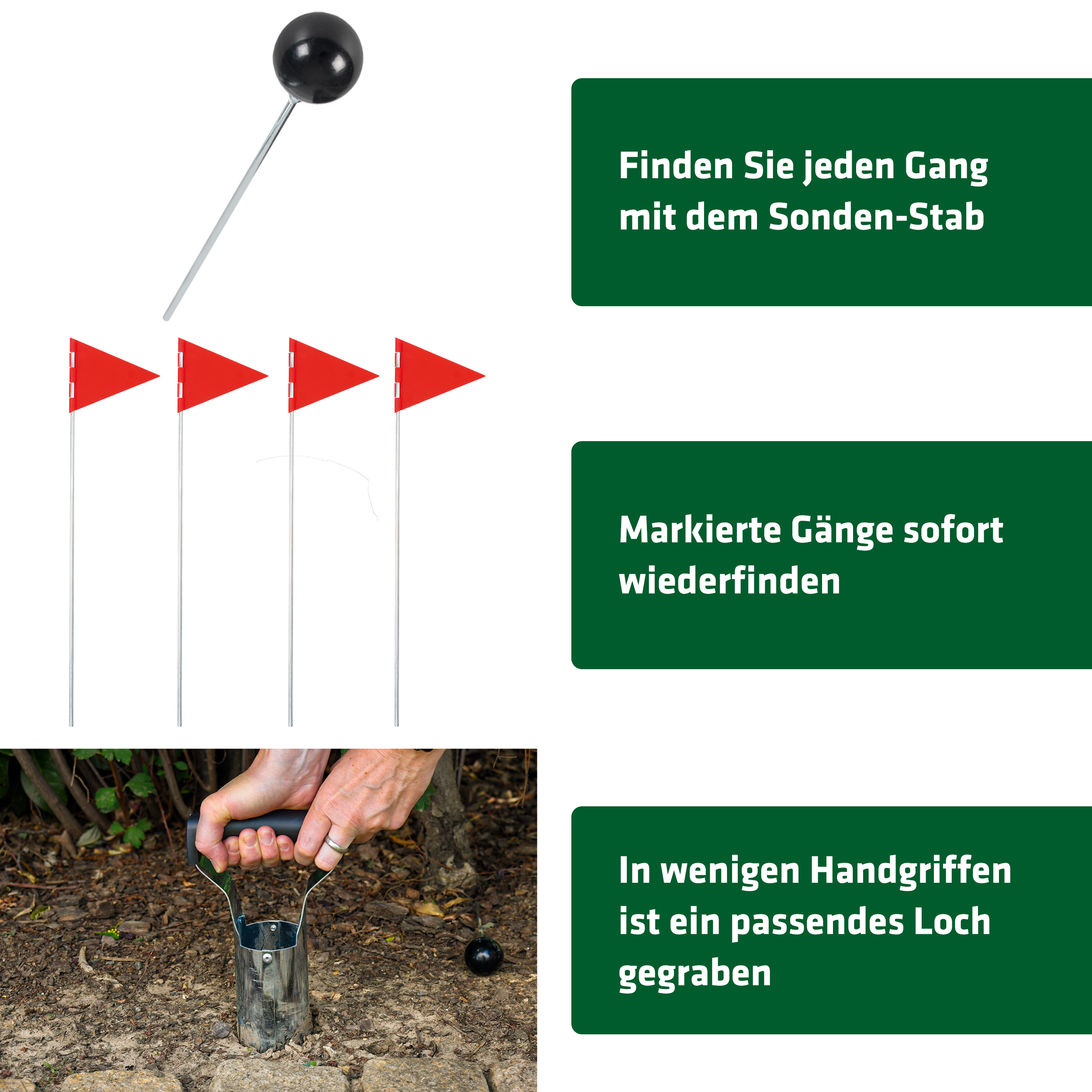 Mit dem Erdlochstecher graben Sie ein passendes Loch im Handumdrehen.