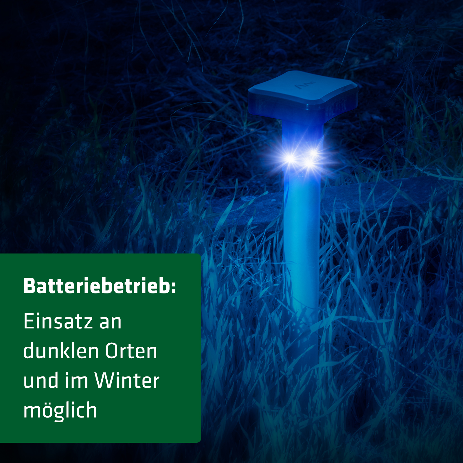 Die batteriebetriebene Wildtierabwehr im Einsatz. Auch an dunken Orten und im Winter!