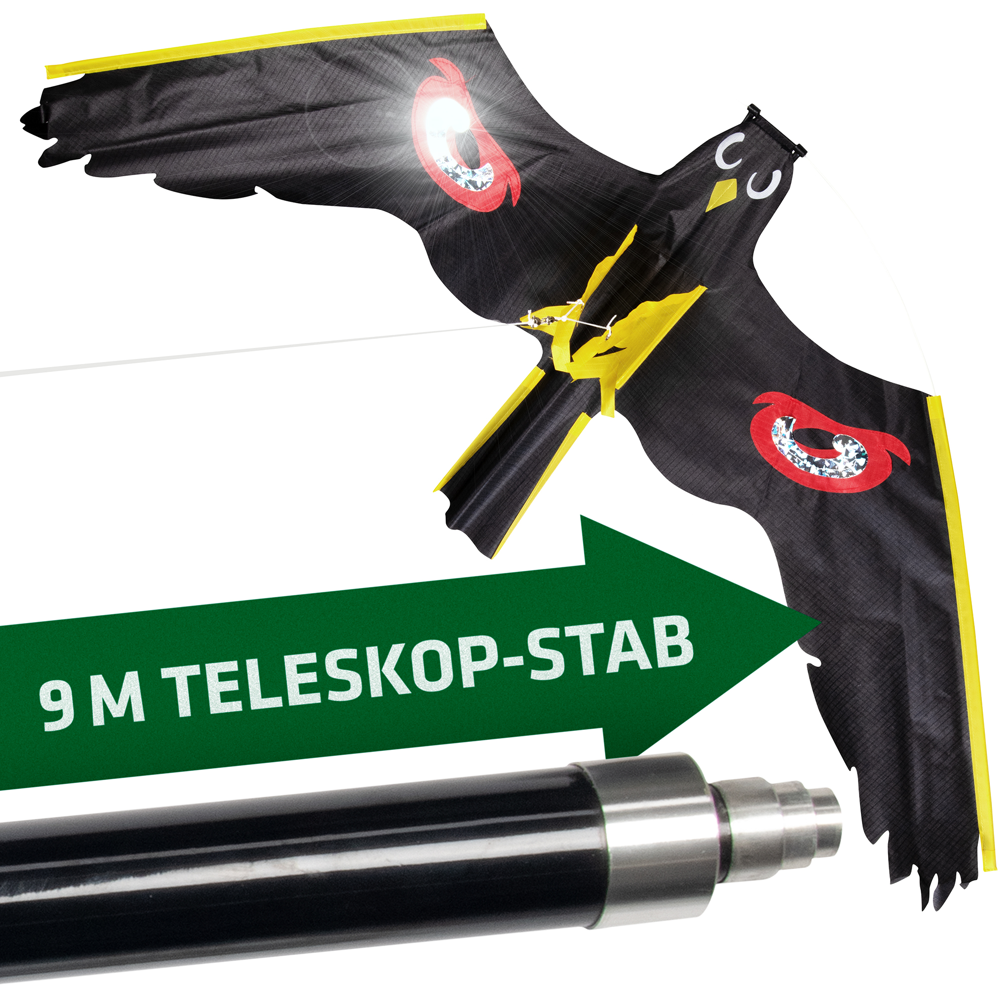 Cerf-volant répulsif pour oiseaux | Imitation rapace | 11,5 m de hauteur