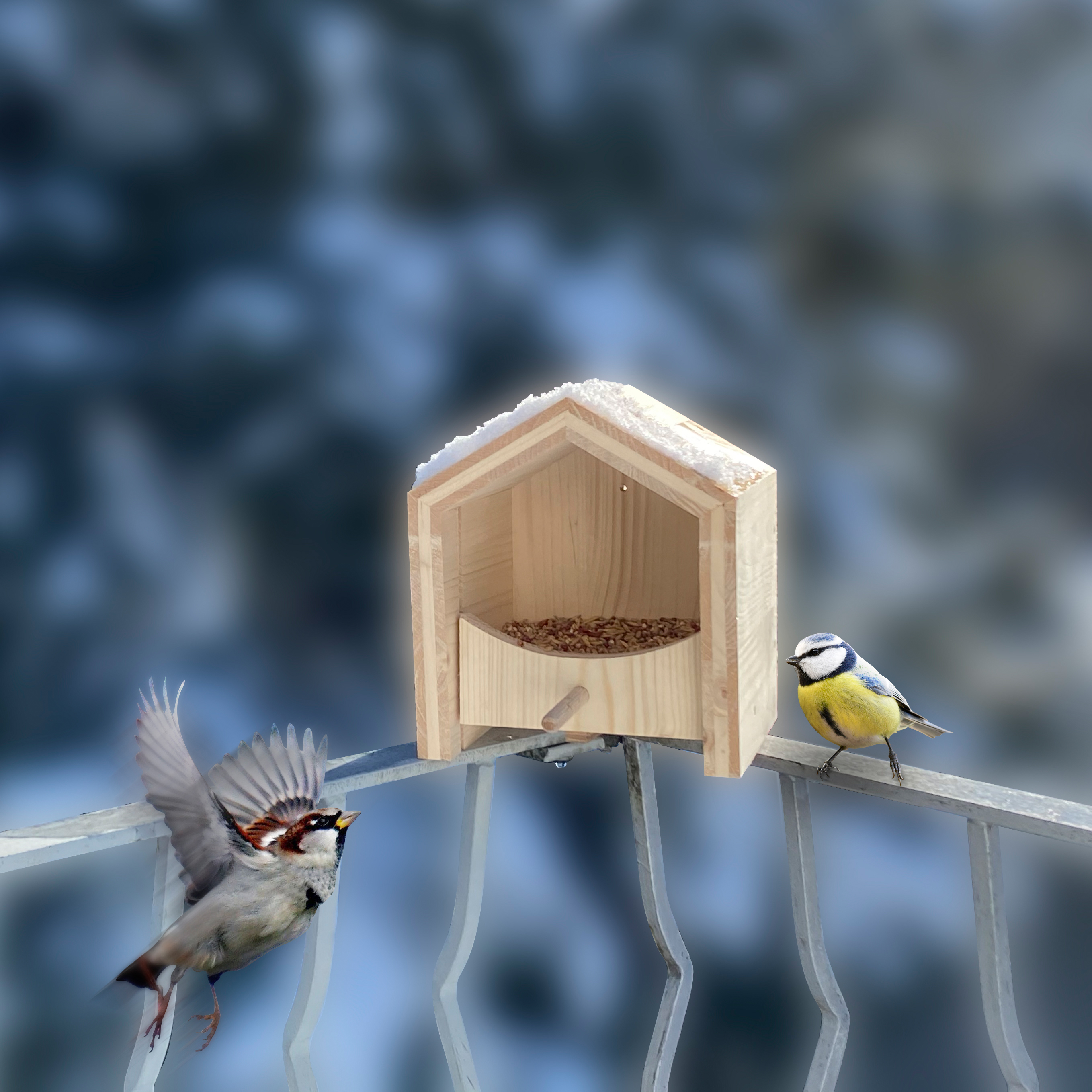 Das Futterhaus bietet die Möglichkeit Vögel das ganze Jahr über mit Körnern & Weichfutter zu versorgen.