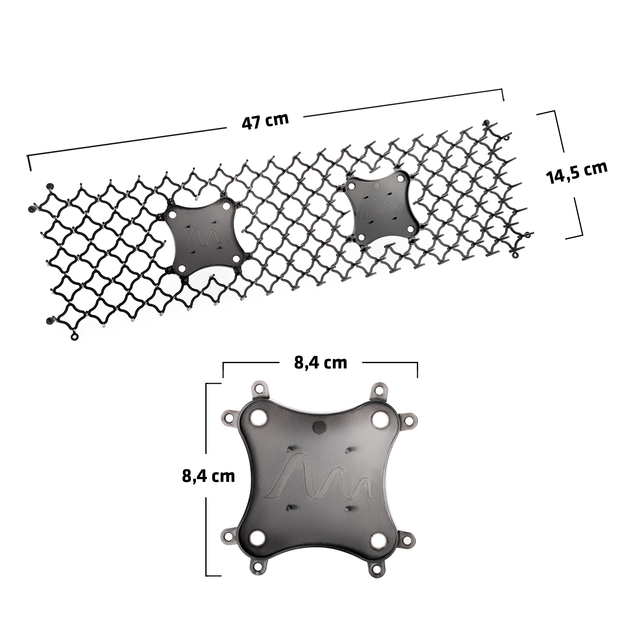 Die Abmessungen der Dornengitter.