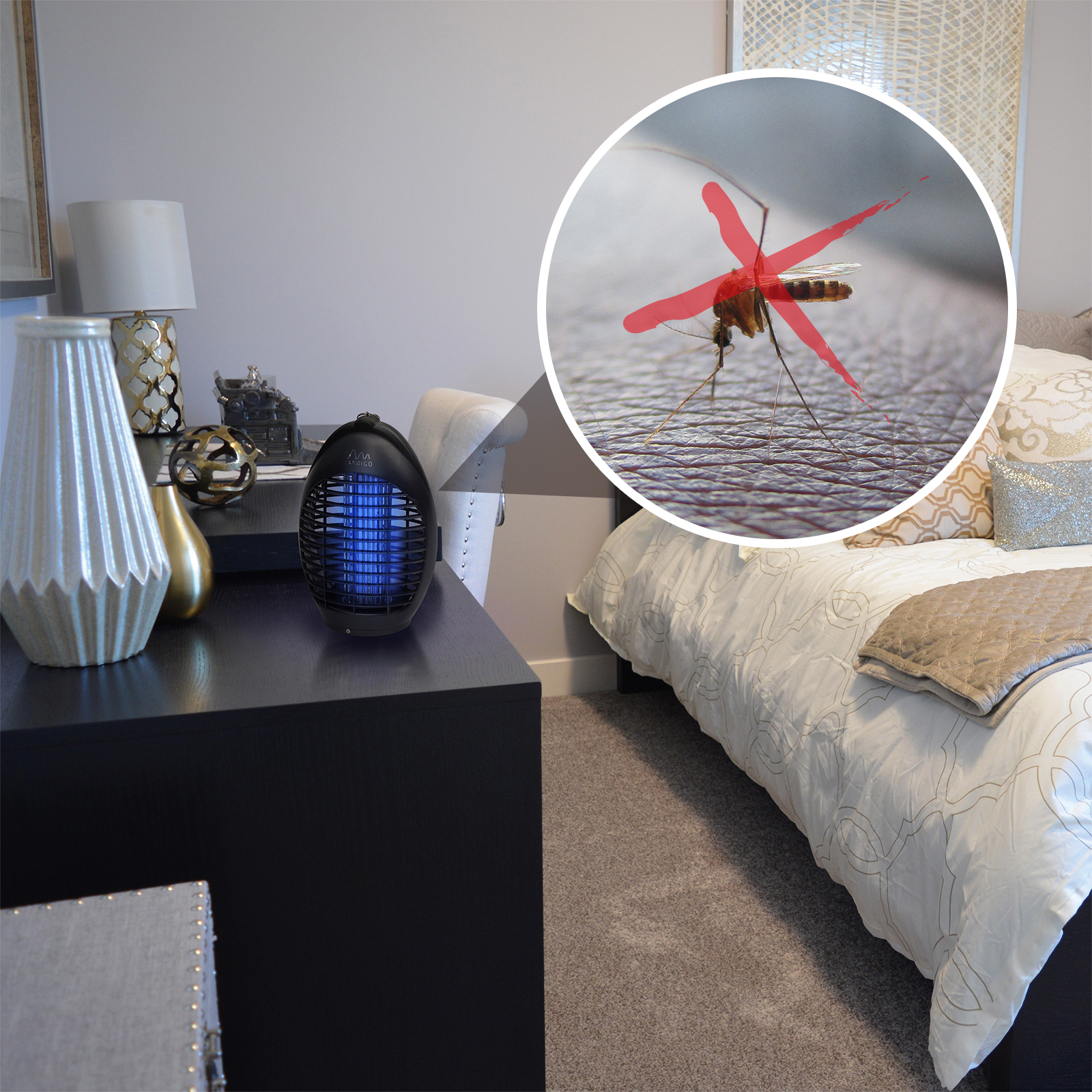 Beim Lüften in warmen Abendstunden im Sommer kommen häufig viele Mücken in das Schlafzimmer und stören dort.