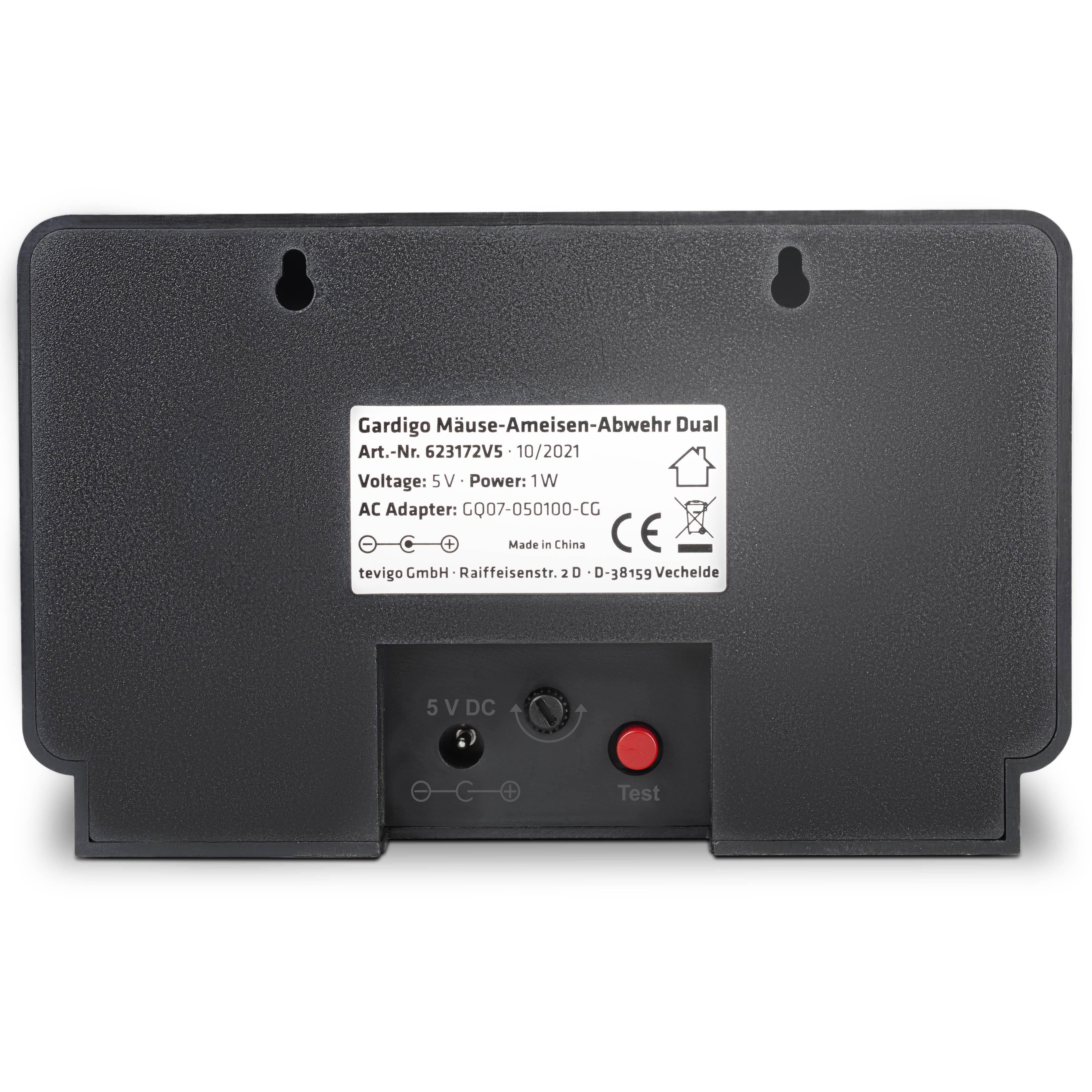 Die Ultraschall-Frequenz lässt sich stufenlos einstellen, um dem Gewöhnungseffekt vorzubeugen.Der Testmodus erlaubt, die Funktion zu kontrollieren und das Gerät zu Testzwecken hörbar zu machen