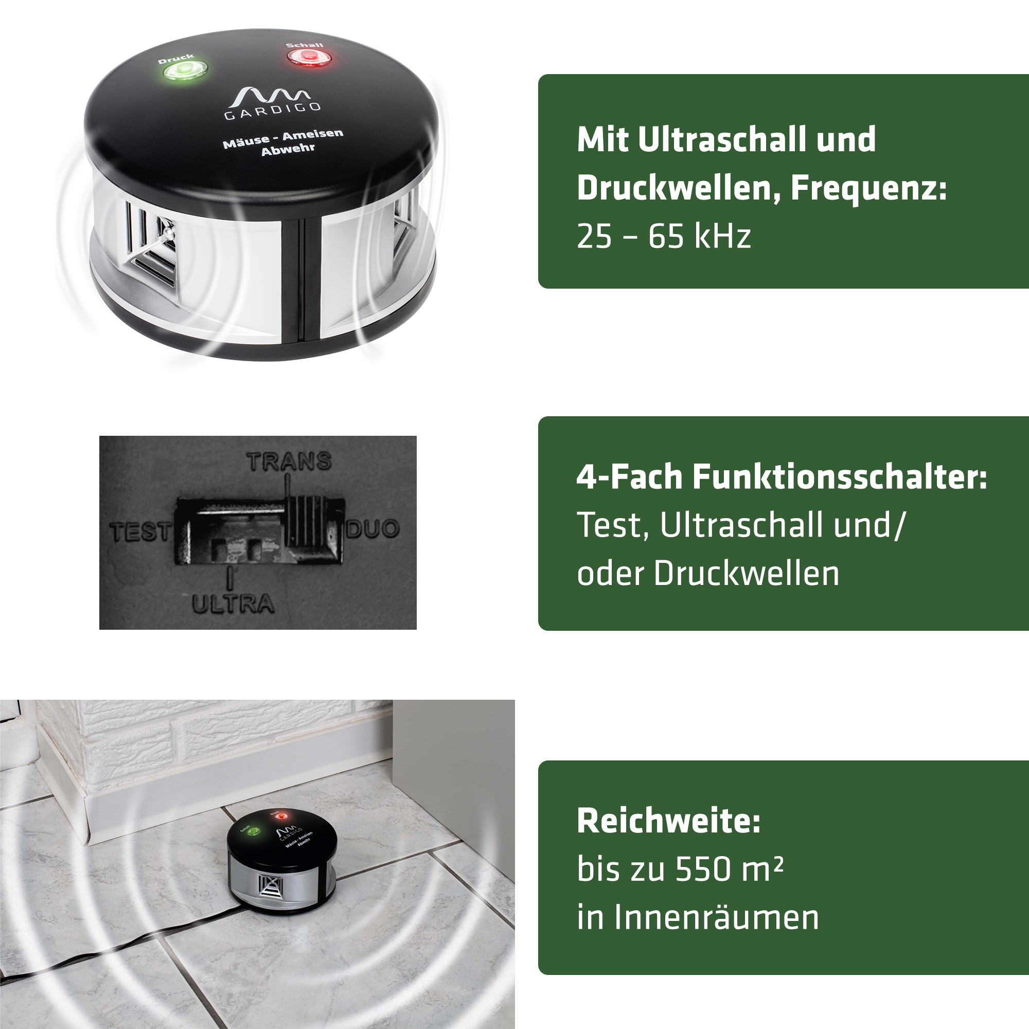 Die Eigenschaften des Mäuse- und Ameisen-Abwehrgeräts von GARDIGO.