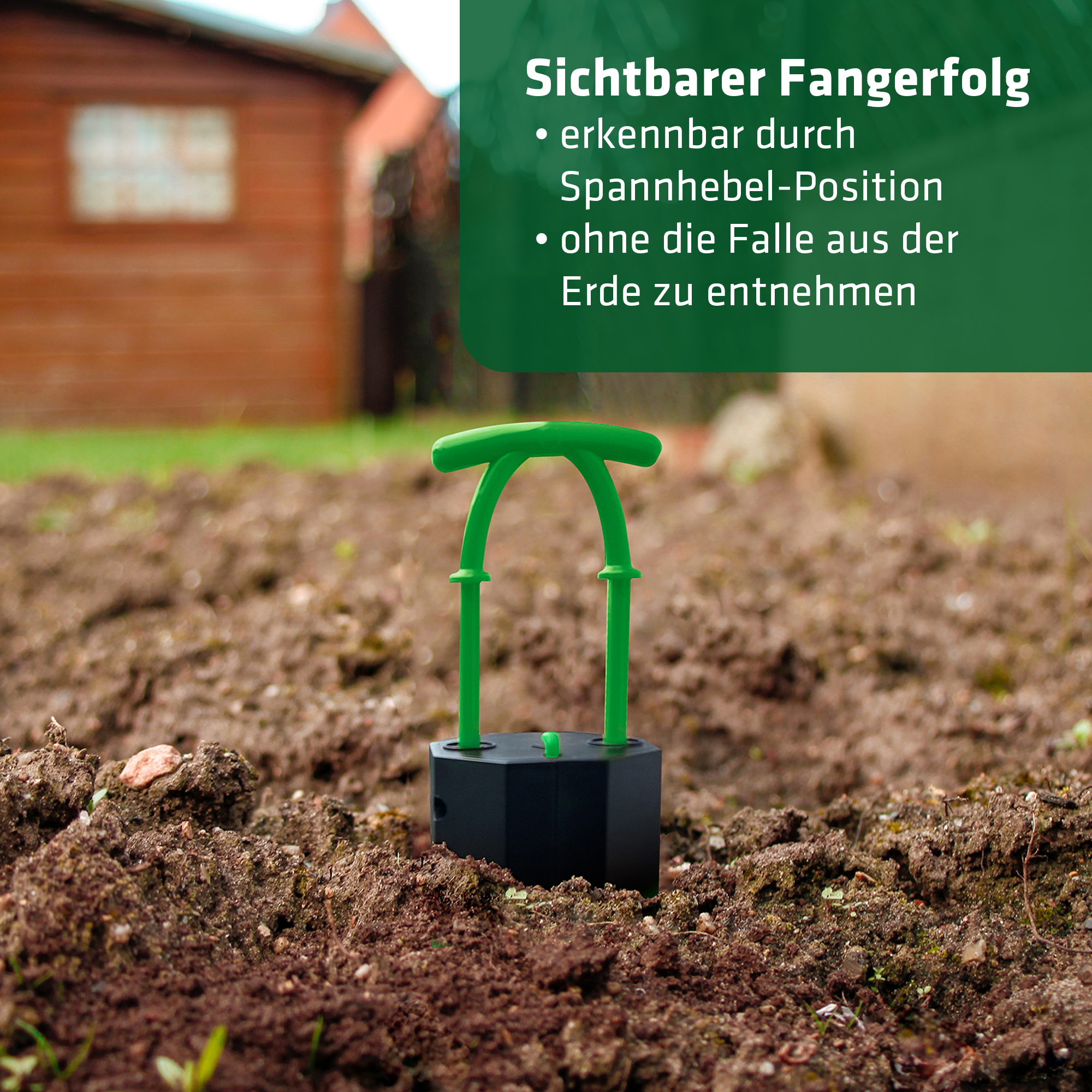 An der Spannhebelposition erkennen Sie, ob die Falle ausgelöst hat, ohne sie aus der Erde zu entnehmen.