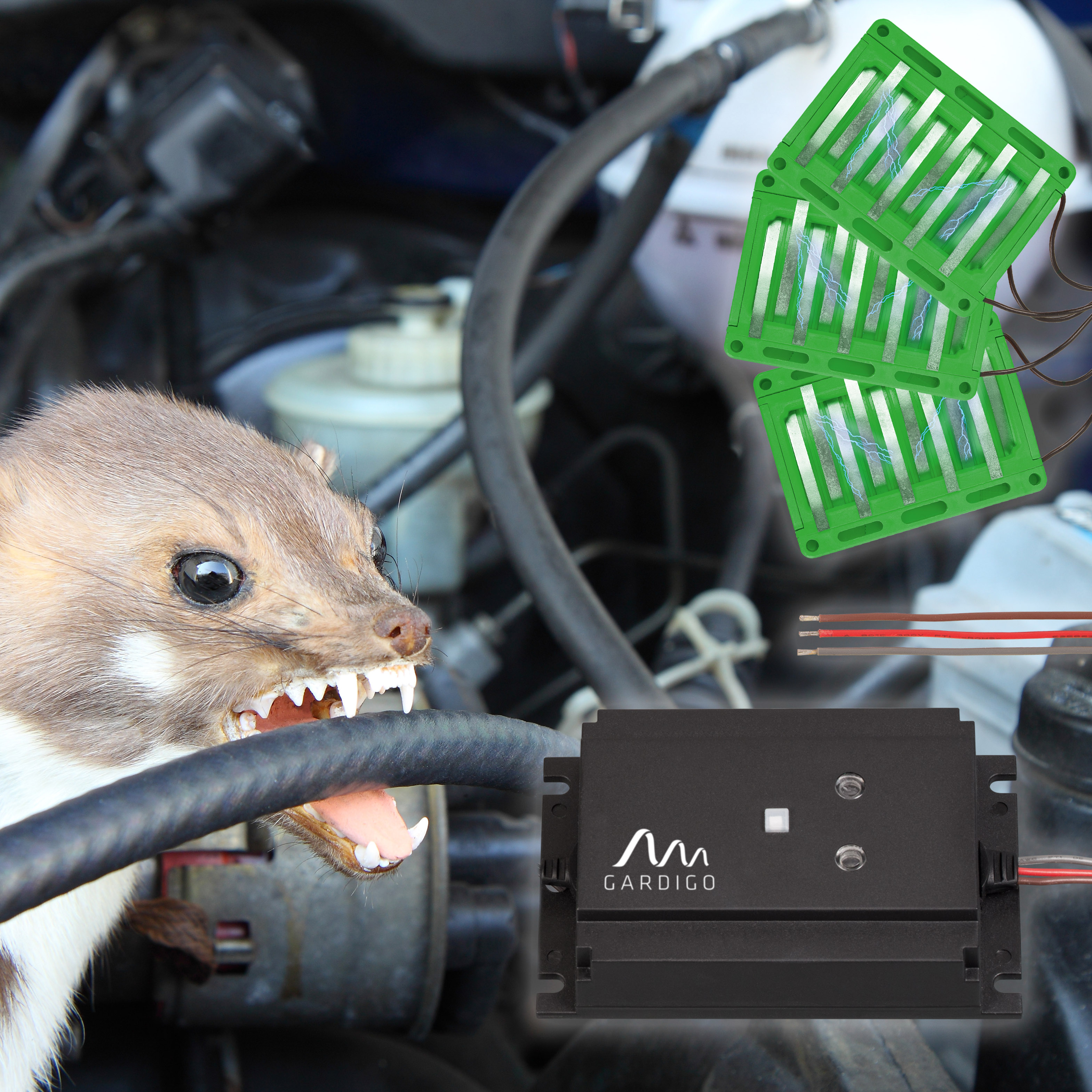 Mit der 3-fach-Abwehr hilft Ihnen der Marder-Schock Profi Ihr Auto marderfrei zu halten.